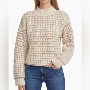 DH NEW YORK Chunky Knit Cashmere Wool Sweater Textured Patchwork Ivory Size S